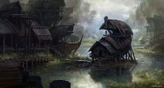 Fantasy Marshland, Dnd Scenarios, Composition Board, Setting Inspiration, Brown Art, Matte Painting