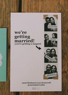 a couple's wedding card with the words we're getting married printed on it