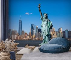 the statue of liberty in new york city, ny wallpaper mural print room setting