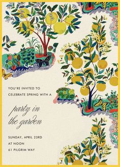 an image of a birthday party with lemons and trees on the front, in yellow