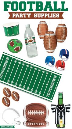 a football party supplies set up on top of a table