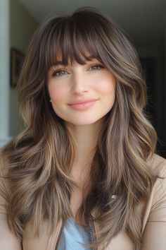 34 Gorgeous Long Layered Hair Ideas with Bangs for 2024 – CreativeBooster Long Bangs With Highlights, Full Bangs And Layers, Middle Bangs Long Hair, Haircut Layers With Bangs, Long Face Framing Layers With Bangs, Highlights Brown Hair With Bangs, Long Length Haircut With Bangs, Brown Long Hair With Bangs, Long Haircut With Layers And Bangs