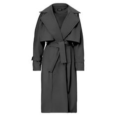 Introducing our sleek Leather Trench Coat with a modern edge. This coat features leather raglan sleeves for a contemporary twist and oversized notch lapels for a bold statement. The adjustable sleeves with buttoned belts allow for a personalized fit and the included belt accentuates your waist. With side pockets and a lining for added practicality and comfort. Composition: 100% Polyester  Lining: 90% Viscose, 10% Polyester  Dry clean only Modern Belted Outerwear For Work, Sleek Structured Fall Outerwear, Sleek Long Coat For Workwear, Sleek Long Coat For Work, Oversized Sleek Outerwear For Spring, Modern Structured Outerwear For Fall, Sleek Outerwear For Workwear In Fall, Sleek Fall Outerwear For Work, Sleek Structured Workwear Outerwear