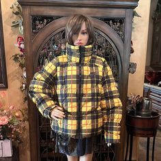 Stylish Yellow Plaid Puffer Jacket. Features A High Collar And Front Zip Closure. Perfect For Cold Weather. Xl New Without Tags Super Warm All Sales Are Final Nike Yellow, Yellow Plaid, High Collar, Yellow Black, Puffer Jacket, Black N Yellow, Nike Jacket, Cold Weather, Nike Women