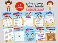 the baby shower game bundle is shown