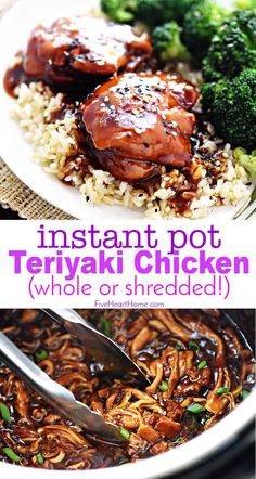 instant pot teriyaki chicken with brown rice and broccoli on the side