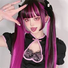 Draculaura Character, Korean Long Hairstyle, Draculaura Makeup, Monster High Costume, Ulzzang Hair, Monster High Draculaura, How To Cut Bangs, Purple Wig, Long Hairstyle