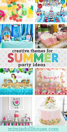 a collage of photos with the words creative themes for summer party ideas