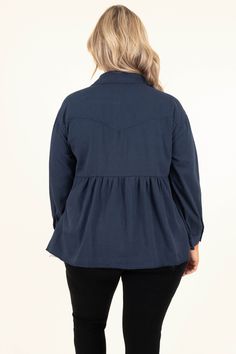 Be cozy and chic in this jacket! It features a classic denim fabric with cool distressing! It's comfortable for all-day wear, has a flowy fit, and features the perfect length to pair with all of your jeans and jeggings! Pair this navy jacket with a basic top or graphic tee for an effortlessly trendy look! 100% Cotton Denim Tops Suitable For Fall, Denim Tops For Fall, Dark Wash Long Sleeve Top For Winter, Dark Wash Long Sleeve Winter Top, Winter Dark Wash Long Sleeve Top, Dark Wash Cotton Top For Fall, Chic Denim Blue Top For Fall, Chic Medium Wash Tops For Fall, Casual Dark Wash Tops For Fall