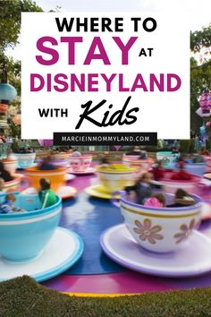 the disneyland theme park is full of colorful bowls and saucers with people in them