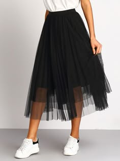 Shop Black Mesh Pleated Elastic Waist Skirt online. SheIn offers Black Mesh Pleated Elastic Waist Skirt & more to fit your fashionable needs. Rok Tile, Tulle Outfit, Tulle Skirts Outfit, Tule Rok, Skirt Ideas, Black Skirts, Rock Outfit, Buy Skirts, Trendy Skirts