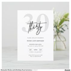 the 30th birthday party card is displayed next to a vase with flowers