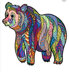 a bear with colorful patterns on it's body is shown in this coloring page