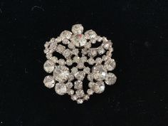 "Measures approx. 1 3/4\" in diameter.  This a wonderful, sparkling pin.  It has all the earmarks of D &E.  Just stunning.  Mint condition." Round Rhinestone Brooches For Formal Occasions, Formal Round Brooches With Rhinestones, Round Formal Brooches With Rhinestones, Formal Round Rhinestone Brooches, Heart Shaped Valentines, Vintage Heart, Vintage Pearls, Rhinestone Bracelet, Rhinestone Brooches