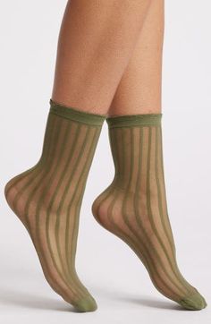 Embrace the airy comfort of soft, lightweight mesh socks textured in tonal stripes. Nylon/spandex Machine wash, tumble dry Imported Stretch Green Summer Socks, Stretch Green Socks For Summer, Casual Mid-calf Hosiery For Spring, Casual Mid-calf Spring Hosiery, Trendy No-show Socks For Spring, Fishnet Socks, Green Socks, Mesh Socks, Sheer Socks