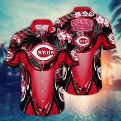 MLB Cincinnati Reds Hawaiian Shirt Flower Grandstand Glamour For Fans It’s the perfect combination of Hawaiian style and MLB fandom. These unique MLB Hawaiian shirts are a must-have for football enthusiasts. Show your team spirit in a fun and tropical way with vibrant floral patterns inspired by the beauty of Hawaii. Made from high-quality materials,... Red Tops For Sports Events In Summer, Red Tops For Summer Sports Events, Red Summer Tops For Sports Events, Casual Red Sublimation Design For Summer, Red Fan Apparel For Sports Events, Casual Red Shirt For Sports Events, Red Summer T-shirt For Sports Events, Summer Sports Fan Tops, Red Sports Event Shirt With Team Name