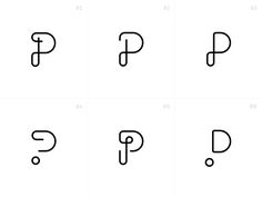 the letter p is shown in four different ways