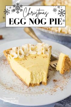 a slice of christmas egg nog pie on a plate