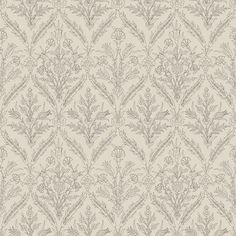 a wallpaper pattern with small leaves and flowers on the side, in light grey