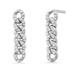 These chain drop earrings are off the charts chic! This duo adds an edgy silhouette to your ear party and it is sure to have heads turning! Available in 14k yellow, rose, or white gold .24ctw diamonds Measures 15mm long Measures 3.75mm wide By Curated by AB Chain Link Earrings, Chain Drop Earrings, Fashion Silhouette, Ear Party, Link Earrings, Charm Rings, Anniversary Bands, Gift Accessories, Curb Chain