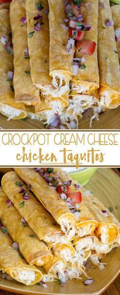 crockpot cream cheese chicken taquitass are an easy and delicious appetizer