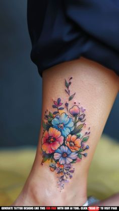 a woman's foot with flowers on it and the bottom part of her leg