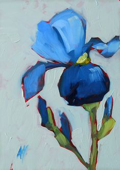 a painting of a blue flower on a white background