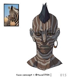 an image of a man with zebra stripes on his face and hair in the background