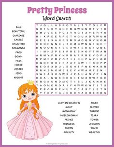 a princess word search page with words and pictures