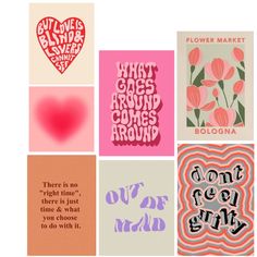 four different types of greeting cards with the words, flowers, and heart on them