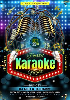 karaoke party flyer with two microphones