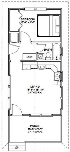 the floor plan for a small house with two bathrooms and one bedroom on each side