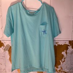 Beautiful Light Blue Crew Neck T-Shirt With Starfish On Pocket Blue Crew, Beautiful Lights, Vineyard Vines, Starfish, Neck T Shirt, Vines, Colorful Shirts, Color Blue, Light Blue