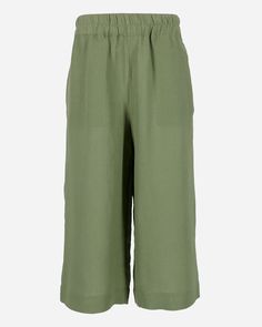 Always on a run. Linen culotte pants BRUNY in Forest green are a perfect choice for women who can’t stay still even during vacation. These pants feature a design that is meant to provide comfort: an elasticated waist, capri length, and side seam pockets. Made from lightweight linen they are so light and breathable – you will want to live in them during hot summer days. These linen culotte pants are easy to match with various tops, blouses, and shirts, the only dilemma is to choose whether to tuc Green Pull-on Straight Pants, Olive Pants With Elastic Waistband, Green Wide Leg Pants With Pockets For Vacation, Green Linen Harem Pants With Elastic Waistband, Olive Wide Leg Summer Bottoms, Green Linen Wide Leg Pants For Work, Olive Wide Leg Bottoms For Summer, Green Wide Leg Ankle-length Pants For Loungewear, Olive Wide Leg Pants With Elastic Waistband