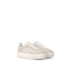 LOUIS VUITTON® - Lv Groovy Sneaker - Putty Women Louis Vuitton, Shoes Heels Classy, Sneakers Collection, Lv Shoes, Trunk Bag, Heels Classy, Louis Vuitton Official, Monogram Bag, Silver Jewelry Fashion