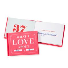 two red and white greeting cards with the words what i love about you