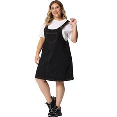 The Plus Size Women's Jean Overalls Bib Dress is a stylish and versatile piece that combines the comfort of overalls with the femininity of a dress. It features a button closure for a secure fit and has a sleeveless design. The Jean Denim Suspender Skirt Overall Dress combines style and comfort, making it a nice choice for work, daily wear, dating, gatherings, parties, and weekends. Its loose fit with patch pockets adds a touch of functionality, while the sleeveless design offers a trendy look. Plus Size Overall, Jean Overall Dress, Denim Suspenders, Bib Dress, Denim Jean Dress, Denim Jumper, Denim Overall Dress, Suspender Skirt, Jean Overalls