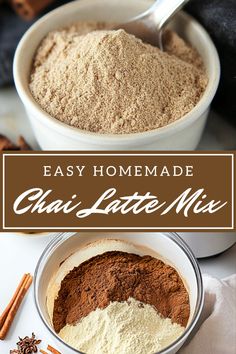 homemade chai latte mix in a bowl with cinnamon sticks