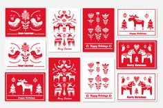 six christmas cards in red and white