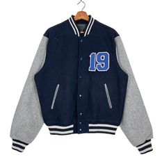 Vintage Back Street Crawler No 19 Varsity Jacket Navy Blue Size Large * Made in : China * Size on Tag : Large (L) * Manual Measurement (inch) : Chest 24, Length 27, Shoulder 19, Sleeve 27.5, Hem 18. * Recommended for Size : Large (L) * Material : Wool, Polyester. * Colour : Navy Blue, Grey. * Condition : Good with several pinhole on right shoulder (please refer photos). * See photos for details. 4910 Senior Jackets, Patches Embroidery, Varsity Jacket, Navy Blue, Jackets & Coats, Adult Outfits, China, Navy, Grey