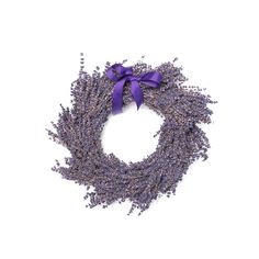 a lavender wreath with a purple bow on the front and back ends is shown against a white background