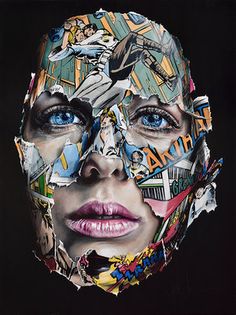 a woman's face is covered in many different images