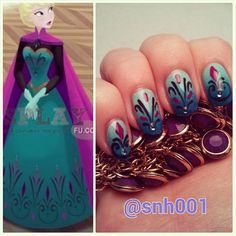 oooo, disney nails inspired by Frozen Elsa's coronation dress. Me likey! Coronation Nails, Elsa Nails, Frozen Coronation, Disney Frozen Art, Princess Nail Art, Frozen Nails, Nails Disney, Coronation Dress, Wedding Manicure