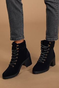 Shoes for Women - Shop Boots, Flats, Sandals - Top Styles - Lulus Quilted Collar, Bronze Hardware, Retro Clothing, Boots High, White Image, Lace Up Ankle Boots, Heel Boots, Nubuck Leather, Short Boots