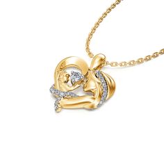 This endearing necklace representing a mother holding her child features a heart-shaped frame with a dangling stone and smaller stones embellishing the mother’s curvy hair. The baby is naughtily playing and the mother looks at her child patiently with love. The beautiful lines and the warm gold color embody the gentle, graceful mother’s love. She always protects her naughty and innocent baby and gives her baby the best love unconditionally. Tell mom that you always remember her protection with t Love Unconditionally, Baby Heart, Heart Shaped Frame, Baby Bracelet, Round Necklace, Mom Baby, Kids Necklace, Beautiful Lines, White Necklace