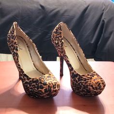 Brand New, Never Worn Outside, Bottom Shows Wear Of Shoe Only On Inside, Leopard Print Platform Heeled Pumps Leopard Print Pump Size 9 Shoe Is A Satin Fabric. 2.25 Platform. 5.25 Heel Height Brown Platform Heels For Night Out, Brown Platform Heels For A Night Out, Leopard Print Synthetic Heels With Round Toe, Brown Heels With Padded Heel For Night Out, Brown Synthetic Heels For Night Out, Casual Leopard Print High Heels, 2000s Heels, 2000s Stuff, Leopard Print Pumps