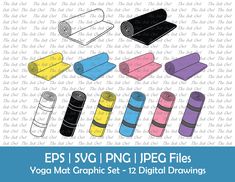 yoga mat clipart set - 12 digital files for commercial use in svg, eps and png formats