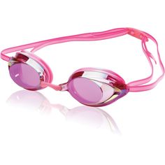 a pair of pink goggles sitting on top of a white surface