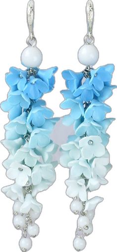 Blue 3d Flower Drop Earrings, Elegant Blue Earrings With 3d Flowers, Blue Elegant Earrings With 3d Flowers, Blue Handmade Flower Drop Earrings, Elegant Blue Jewelry With 3d Flowers, Blue Drop Earrings With Handmade Flowers, Blue 3d Flower Earrings For Wedding, Light Blue Ombre, Sky Blue Earrings