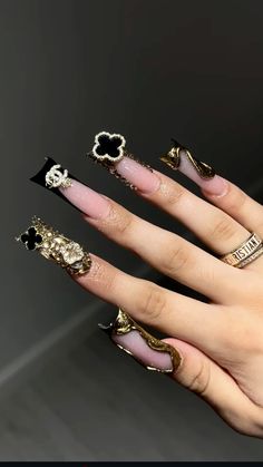 Gold And Black Prom, Nyc Nails, Acrylic Nails Coffin Pink